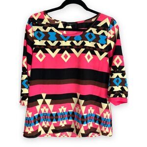 Peach Love Cream Aztec Print Blouse Tunic